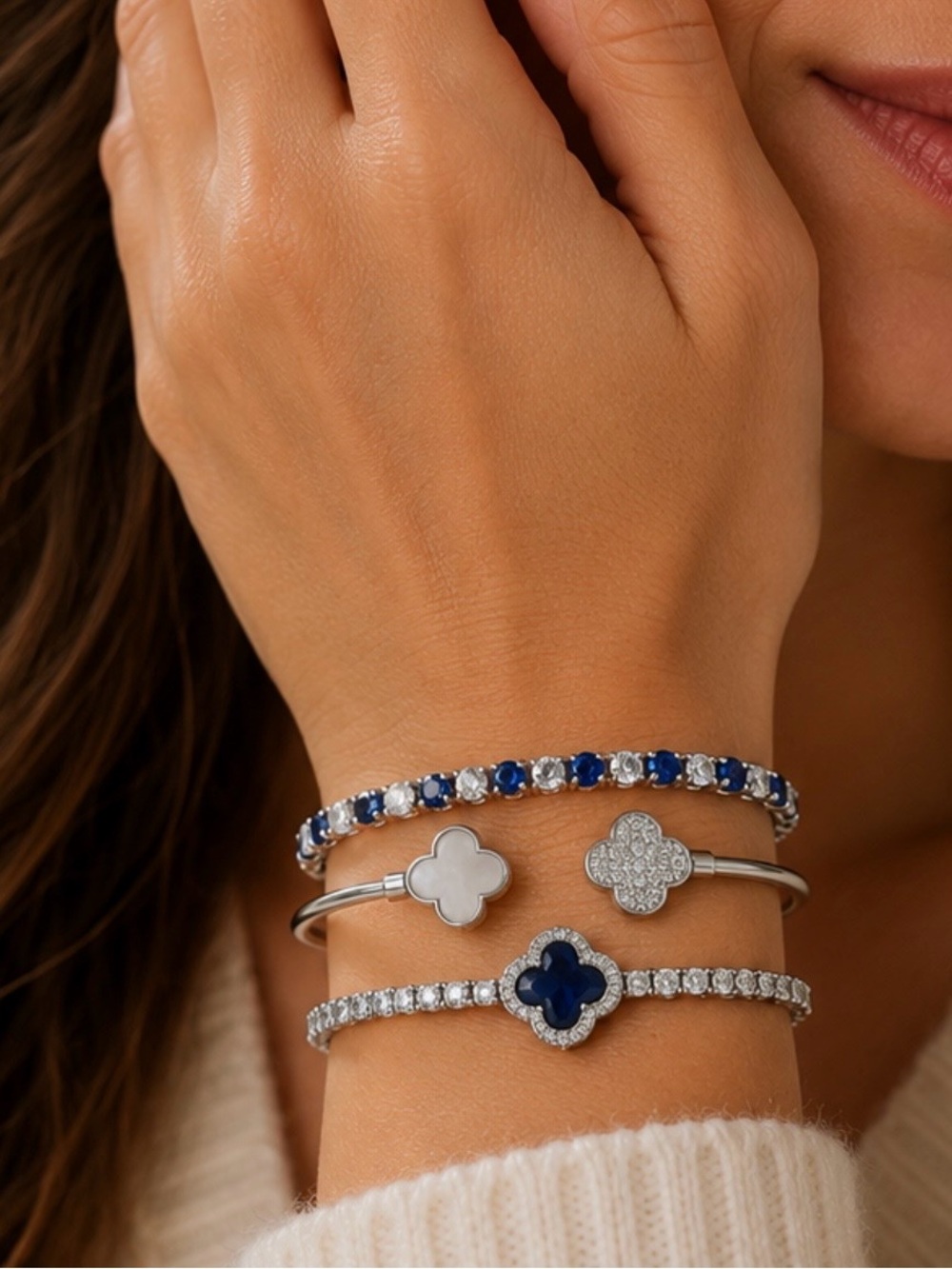 3 Bracelet Bundle:New Clover Bangle Bracelet AND 2 tennis bracelets